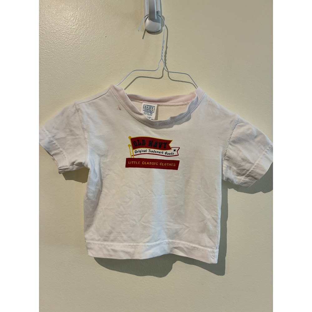 Old Navy Baby Supply Graphic T-Shirt White Red 6-12 Months Vintage Cotton